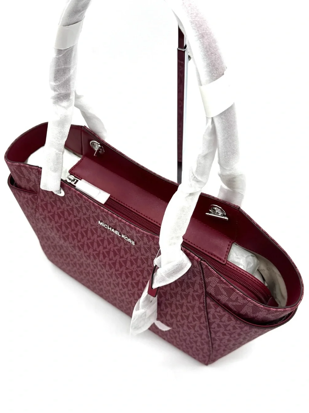 Michael Kors Jet Set Large Signature Logo Shoulder Bag - Maroon